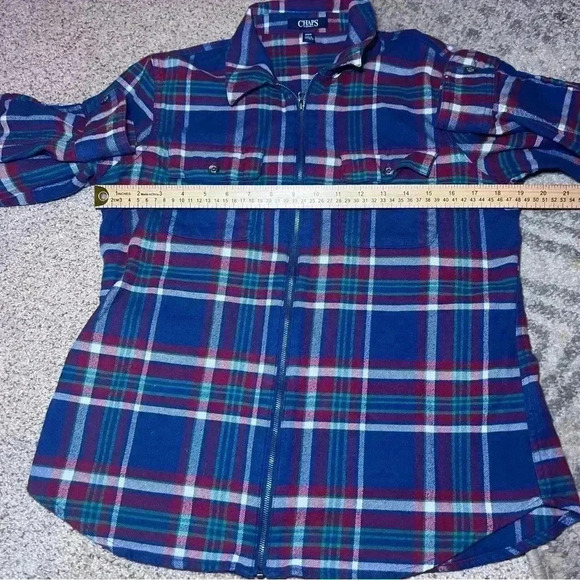 Ralph Lauren Denim Shacket Shirt Green Blue Flannel Full Zip Jacket Medium - Picture 3 of 6